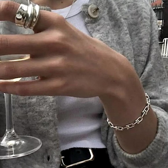 Sterling Silver U Link Bracelet, Horseshoe, Paperclip unisex - Picture 4 of 9